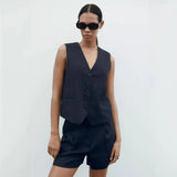 Fongt 2023 New Women's Linen Blend, Vest, Vest And Shorts Set-Outfit