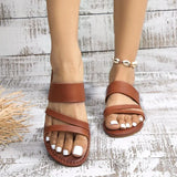 2023 Summer Flat Heel Sandals for Women Casual Plus Size Beach Slippers Woman Pu Leather Strap Slip-On Gladiator Sandals-Outfit
