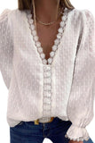 Blouses Women Fashion Lace Patchwork V Neck Long Sleeve Casual Elegant Shirts Tops Office Work Plus Size Chiffon