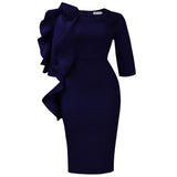 Fongt Fashion Women's Round-Neck Temperament Seven-Sleeve Lotus Leaf Side Elegant African Dress