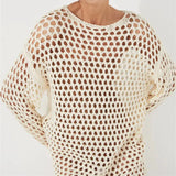Fongt Hollow Beach Knitted Shirt Summer Seaside Vacation Long-Sleeved Sunscreen
