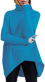 Fongt Winter Women Irregular Hem High Collar Jumper Long Sleeve Knit Sweater