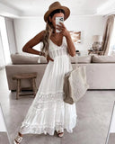 Fongt Women's Dress Casual Lace Splicing Sleeveless Long Dress
