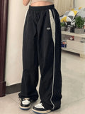 Contrast Piping Black Baggy Sweatpants-Outfit