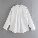 New Women Simply Stand Collar Solid Green Casual Kimono Shirt Female Pocket Patch Blouse Roupas Chic Blusas Tops