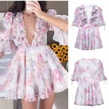 Fongt Women's Clothing 2025 Summer New Short-Sleeved Chiffon Floral Temperament Dress