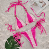 Fongt Sexy New Crystal Diamond Bikini Solid Color Patchwork Belt Swimsuit Vacation Split Women's
