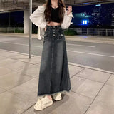 Fongt Denim Skirt Skirt Women's Summer 2023 New Retro Design Sense Minority Show Thin A-Line Long Skirt Skirt-Outfit