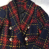 QUALITY New Stylish 2023 Designer Blazer Women's Double Breasted Lion Metal Buttons Plaid Tweed Wool Blazer Outer