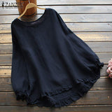 Women Spring O Neck Long Sleeve Tops Vintage Casual Ruffles Blouse Solid Color Blusas Loose Chemise Cotton Shirt