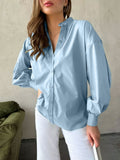 Sleeve Lady Shirt 2024 Summer Lazy Temperament Commuting Versatile Round Collar Lantern Sleeve Shirt-Outfit
