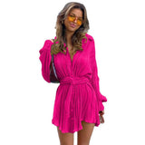 Fongt Women's New Shirt Collar Fashion Women's Clothing Tight Waist Folds Long Sleeves With Dress