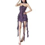 Fongt Summer Women's Wear One Word Collar Hottie Slim Slim Wave Edge Hanging Neck Dress-Outfit