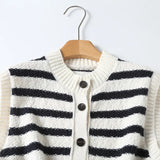 French Lazy Style Black And White Striped Knitted Vest In Autumn-Outfit