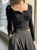 Button Up Long Sleeve Crop Top-Outfit