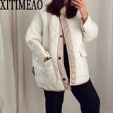 Women Fashion Thin Cotton Padded Clothes Warm Parka Coat Vintage Long Sleeve Female Oversized Outerwear Jacket Chic