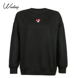 Embroidery Cute Casual Oversized Sweatshirt Autumn O Neck Streetwear Pullovers Brown Harajuku Top Long Tops Preppy