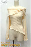 Shoulder Sweet Sweaters Women Spring Female Korean Fashion Sweater Clothes Long Sleeve Knitwear Pullover Short Tops