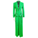 Fongt Early Spring Series New Star Fashion Ribbon Strap Blazer Broad Leg Trousers Set