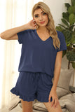 Fongt And Summer 2025 New Women's Pure Color V-Neck Shorts Irregular Shorts Sports Casual Home Two Sets