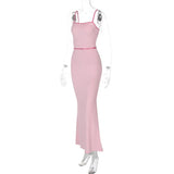 Contrast Spaghetti Strap Bodycon Maxi Dress-Outfit