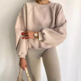 Fongt New Round Collar Splicing Long Sleeve Solid Color Basic Velvet Shirt