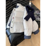 Fongt Loose Milk Blue Hatless Round-Neck Cotton Coat Women Winter Small Thick Short Cotton Cotton Jacket Tide