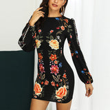 New Positioning Printed Bare-Back Long-Sleeved Dress In Stock-Outfit