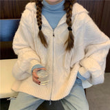 Cable Knit Zip Up Hooded Cardigan-Outfit
