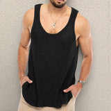 Fongt New Men's Wear Solid Color Loose Sleeveless Knitted Shirt Woolly Breathable Sports Vest