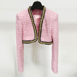 Fongt Autumn And Winter New Star Fashion Chain Decoration Short Coarse Flowers Jacket Jacket