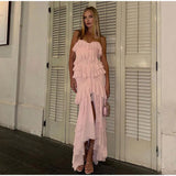 Pink Layered Ruffles Strapless Maxi Dress-Outfit