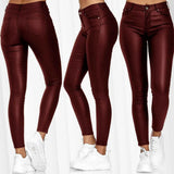 Fongt Women's High-Waisted Solid Leather Slacks Small-Legged Trousers Trousers Trousers Women's Casual Jump