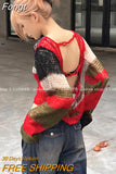 Y2K Vintage Oversized Sweater Women Harajuku Grunge Hollow Out Knitted Pullover Fashion Backless Crop Tops Jumper