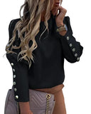 Sleeve Shirts Ladies Casual O-Neck Solid Print