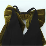 Black Halter Green Bow Mini Dress-Outfit