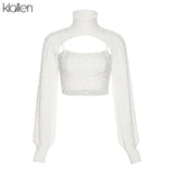 Autumn Long Sleeve Turtleneck Camisole and Pullover Two Piece Sweater For Women Solid Slim Stretch Wild Basic