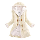 Women Casual Knit Ox Horn Button Coat Long Sleeve Sweater Cashmere Thick Warm Hooded Cardigan Coat Solid Comfy Knitwear Coat-Outfit
