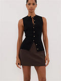 Fongt Summer Sleeveless Single-Button Clasp Knit Small Cardigan New Tight Vest
