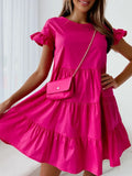 Flared Sleeve Round Neck Irregular Hem