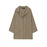 Fongt Women's Explosive Linen Long-Sleeved V-Neck Casual Shirt + Linen Mid-Rise Wide-Legged Trousers