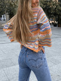 Rainbow Stripe Crochet Knit Sweater-Outfit