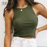 O Neck Summer Knit Crop Top Sleeveless Women Sexy Basic T Shirt White Off Shoulder Ribbed Black Tank Top