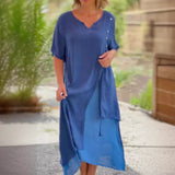 Fashion V-Neck Short-Sleeved Fake Two Asymmetrical Dress Women's Dress 2025 Spring And Summer