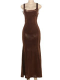 Brown Sequin Backless Maxi Dress-Outfit
