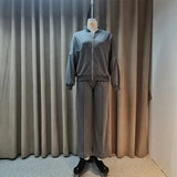Fongt 20232 New Solid Color Zip Loose Hoodie Casual Versatile Trouser Suit-Outfit
