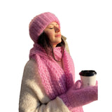 Fongt Warm Knit Hat Scarf Gloves Three-Piece Female Hair Wool Hat-Outfit