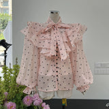 French Lotus Side Bow Heart-Shaped Printed Shirt + High-Waist Short Skirt Set Cold High