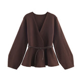 Fongt Fashion Round Tie With Belt Knitted Coat
