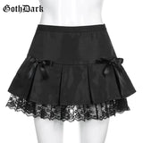 Dark Lace Gothic High Waist Pleated Mini Skirts Harajuku Black E-Girl Sweet A-Line Micro Skirt Patchwork Women Sexy
